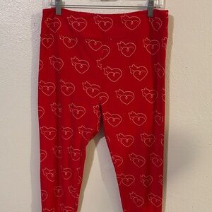 LuLaRoe Cat Leggings with Red Heart Design